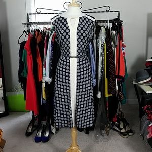 Navy and Cream Sleeveless Belted Dress